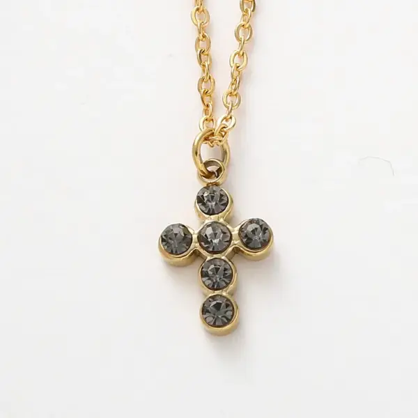 Wholesale Simple Style Cross Stainless Steel Titanium Steel Plating Inlay Rhinestones Pendant Necklace 1 Piece
