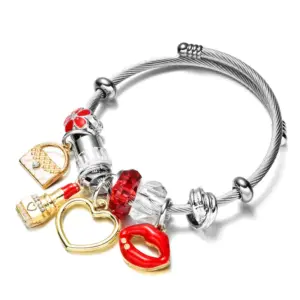 Wholesale Fashion Heart Shape Titanium Steel Inlay Zircon Bangle 1 Piece