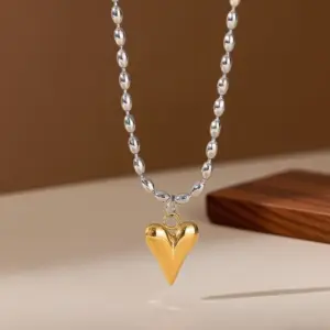 X01269-Mi Zhu Peach Heart Necklace-Chain Steel Peach Heart Gold