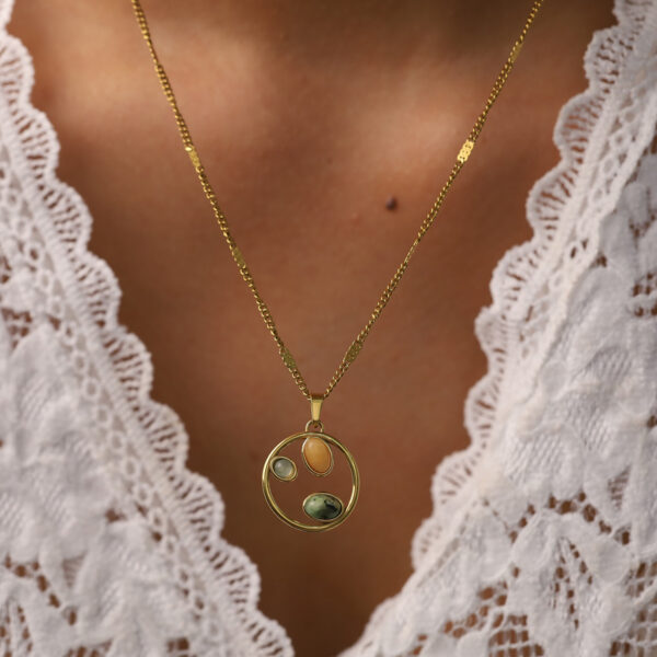 Wholesale French Colorful Natural Stone Edge Design Handmade DIY Pendant Titanium Steel Plated 18K Gold Jewelry Accessories