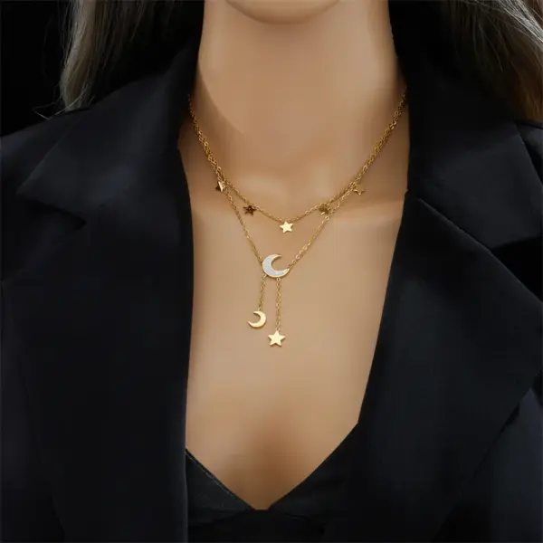 Wholesale Jewelry Fashion Star Moon 304 Stainless Steel 18K Gold Plated Plating Stainless Steel Necklaces