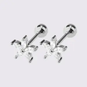 White Steel Five Petal Stud Earrings One