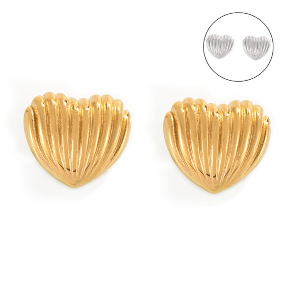 Wholesale Korean-style simple and elegant temperament sweet love shape earrings geometric vertical stripes design titanium steel gold-plated earrings