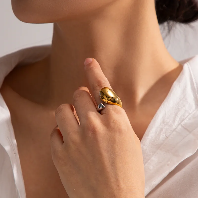 Wholesale 304 Stainless Steel Irregular Color Block PVD Coated 18K Gold Plated IG Style Plating Gold Open Rings