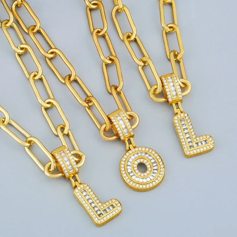 Wholesale Copper Inlaid Zircon Letter Necklace