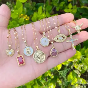 Wholesale Fashion Portrait Geometric Owl Stainless Steel Plating Inlaid Zircon 18K Gold Plated No Inlaid Pendant Necklace