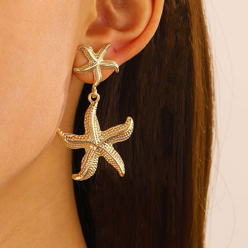 Wholesale European and American Cross-Border Retro Simple Ocean Stainless Steel Earrings Fashion Ins Elegant Starfish Aessible Luxury High-End Jewelry