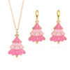Wholesale Diamond-encrusted pink Christmas tree necklace