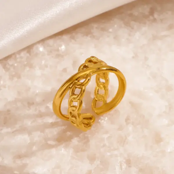 Wholesale PVD Coated 18K Gold Plated Asymmetrical 304 Stainless Steel Hip-Hop Waterproof Non Tarnish Open Rings