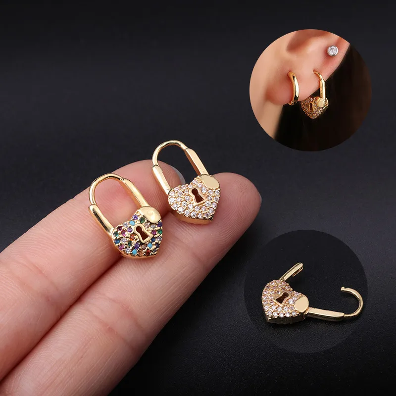 Wholesale Ear Cartilage Rings & Studs Fashion Heart Copper Plating Artificial Gemstones