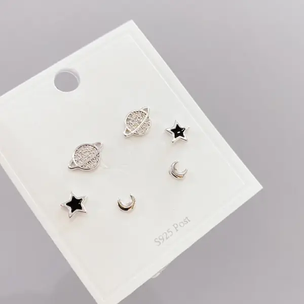 Wholesale Fashion Star Copper Ear Studs Plating Inlay Zircon Copper Earrings 3 Pairs