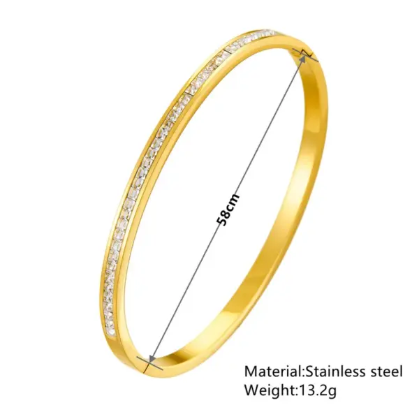 304 Stainless Steel Solid Color PVD Coated Rhinestones 18K Real Gold Plated Princess Cute Waterproof Non Tarnish Inlay Gold Bangle