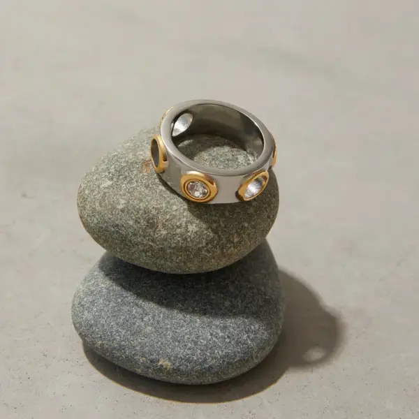 Wholesale PVD Coated Real Gold Plated Geometric Color Block 304 Stainless Steel INS Style Modern Style Waterproof Non Tarnish Rings