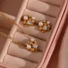 Wholesale PVD Coated Real Gold Plated 18K Gold Flower 304 Stainless Steel Elegant Waterproof Non Tarnish 304 Stainless Steel Earrings Necklace