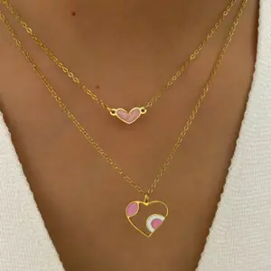Wholesale 304 Stainless Steel Heart Shape PVD Coated Real Gold Plated Simple Style Waterproof Non Tarnish Irregular Surgical Steel Cable Chain Gold Pendant Necklace