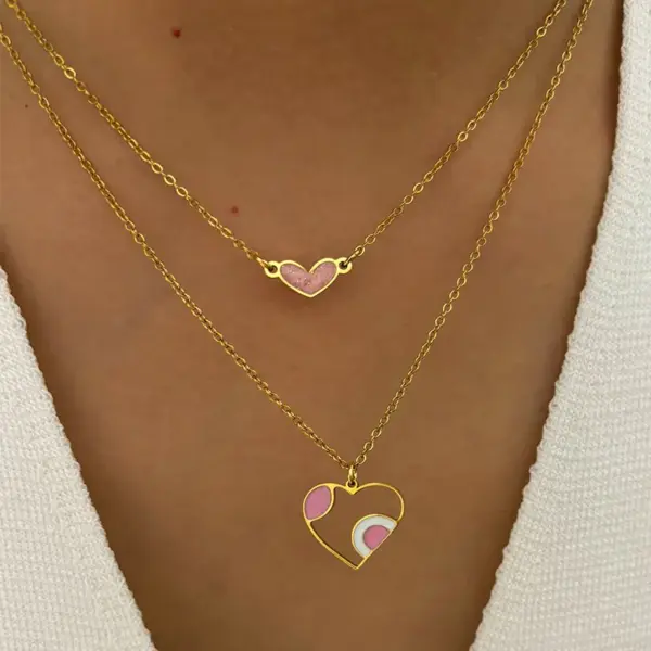 Wholesale 304 Stainless Steel Heart Shape PVD Coated Real Gold Plated Simple Style Waterproof Non Tarnish Irregular Surgical Steel Cable Chain Gold Pendant Necklace