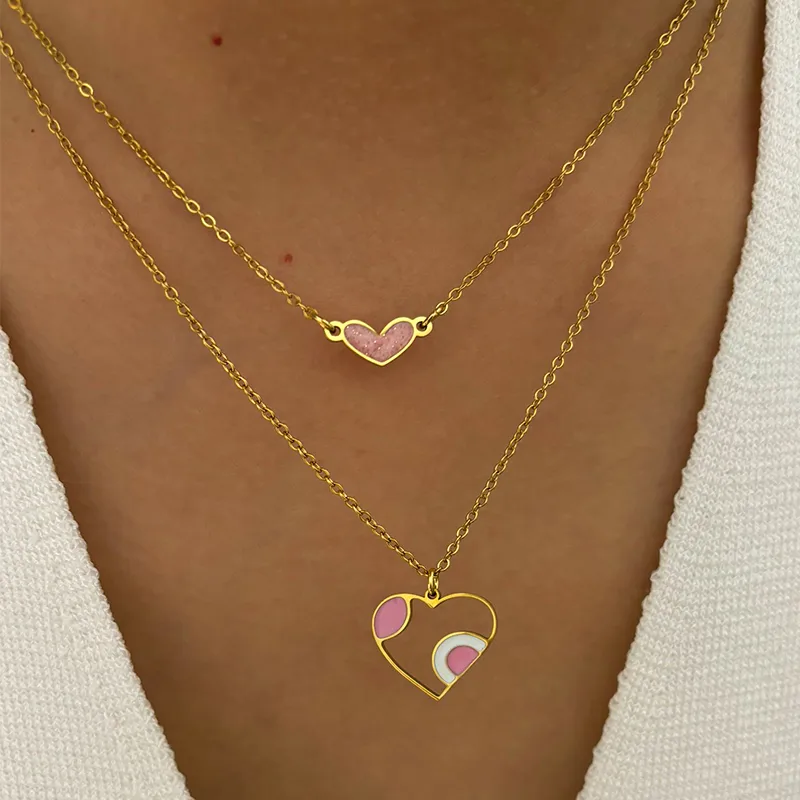 Wholesale 304 Stainless Steel Heart Shape PVD Coated Real Gold Plated Simple Style Waterproof Non Tarnish Irregular Surgical Steel Cable Chain Gold Pe