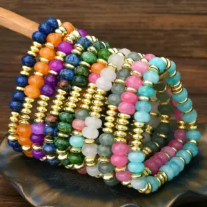 Retro Classic Style Round Natural Stone Beaded Chain Bracelets In Bulk