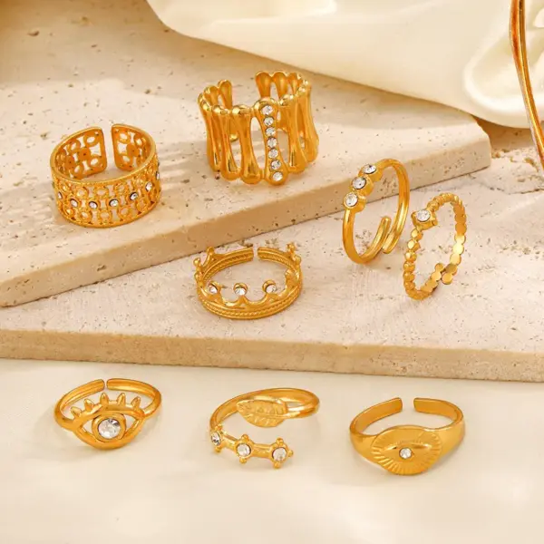 Wholesale PVD Coated 18K Gold Plated Round Eye 304 Stainless Steel Simple Style Classic Style Waterproof Non Tarnish Rings