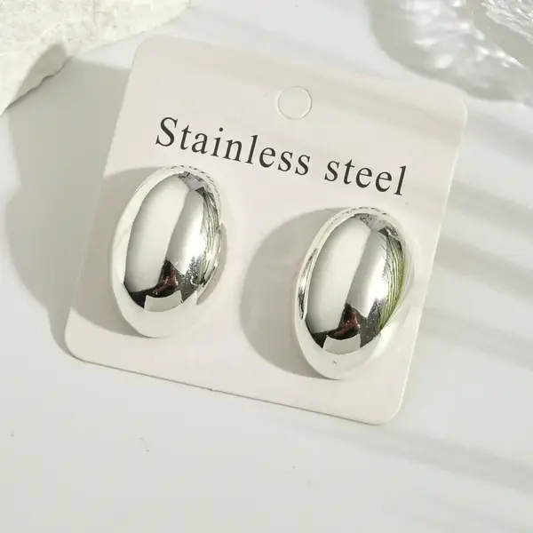 Electroplating Golden Plated Silver Plated Round Oval 304 Stainless Steel Casual Modern Style Simple Style Polishing Earrings