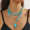 oly-86972a7b43ae5853c951e6927cb0b730 Wholesale Natural stone pendant fashionable and versatile turquoise necklace
