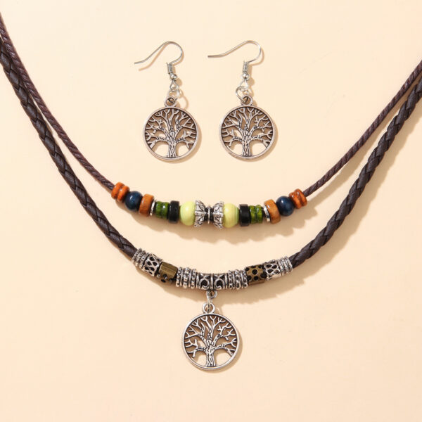 oly-869a1e05dbe0267beb7ed8dddee032b4 Wholesale Vintage openwork leaf beaded double-layer leather cord braided necklace