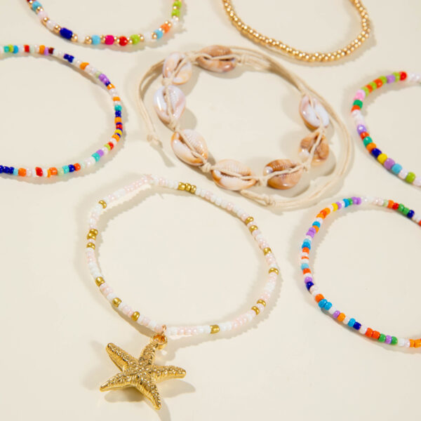 Wholesale Cross-Border Bohemian Resort Style Acrylic Shell Braided Anklets Seven Pieces of Beach Style Resin Starfish Anklets