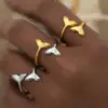 Ion Plating (IP) Real Gold Plated 18K Gold Fish Tail 304 Stainless Steel IG Style Vacation Beach Waterproof Non Tarnish Rings