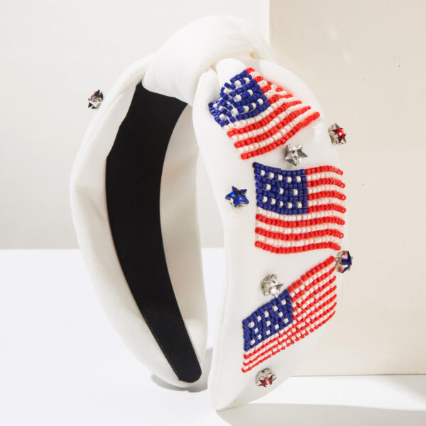 Wholesale Cross-border New European and American Popular Creative Hair Band High-end Light Luxury American Flag Rice Beads and Diamonds Independent Day Hair Accessories