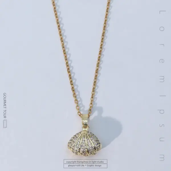 Lady Shell Titanium Steel Copper Plating Inlay Zircon Pendant Necklace