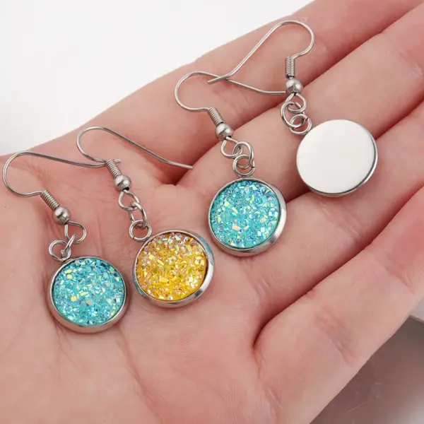 Wholesale Electroplating Golden Plated Round Stainless Steel Resin Simple Style Drop Earrings