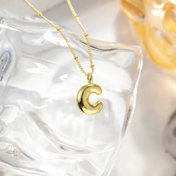 Wholesale Jewelry Simple Style Streetwear Letter Copper K Gold Plated Vacuum Plating Ball Chain Pendant Necklace