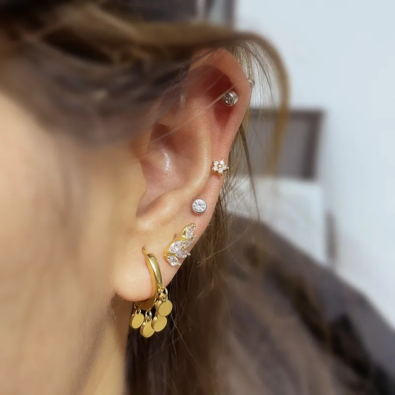Wholesale 316L Stainless Steel No Inlaid Ear Cartilage Rings & Studs Geometric Waterproof Non Tarnish Surgical Steel Women'S