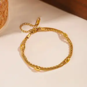 J05031-Snake Bead Braided Chain-Anklet- Gold