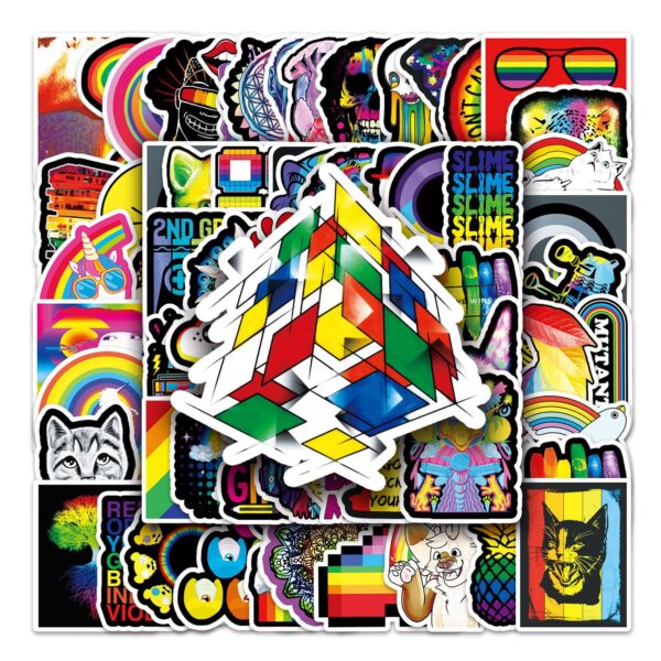 Wholesale 101 cartoon rainbow series graffiti cross-border tablet luggage scooter car waterproof decorative stickers