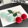 Wholesale new imitation wool single leaf cherry plush pendant fashion car keychain net popular cute bag ornaments