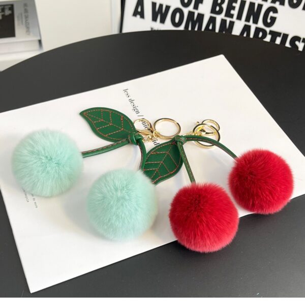 Wholesale new imitation wool single leaf cherry plush pendant fashion car keychain net popular cute bag ornaments