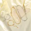 PVD Coated Real Gold Plated 18K Solid Color 201 Stainless Steel Hip-Hop Streetwear Waterproof Non Tarnish Bracelets Necklace