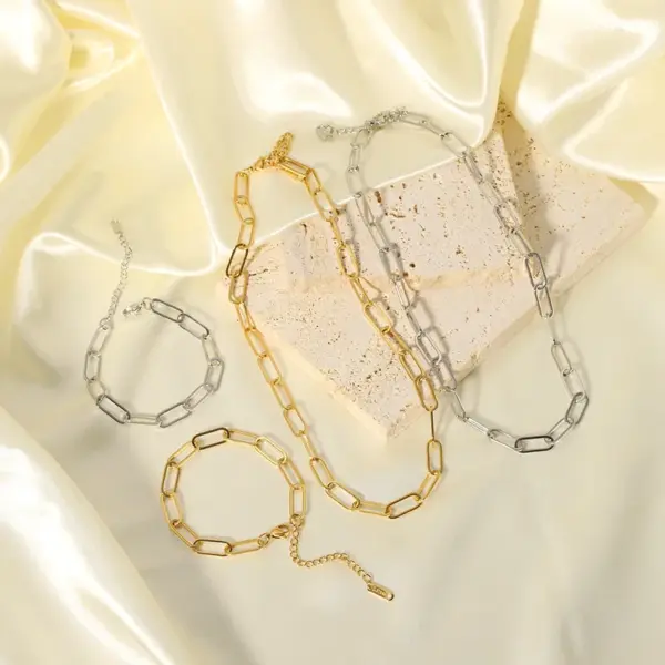 PVD Coated Real Gold Plated 18K Solid Color 201 Stainless Steel Hip-Hop Streetwear Waterproof Non Tarnish Bracelets Necklace