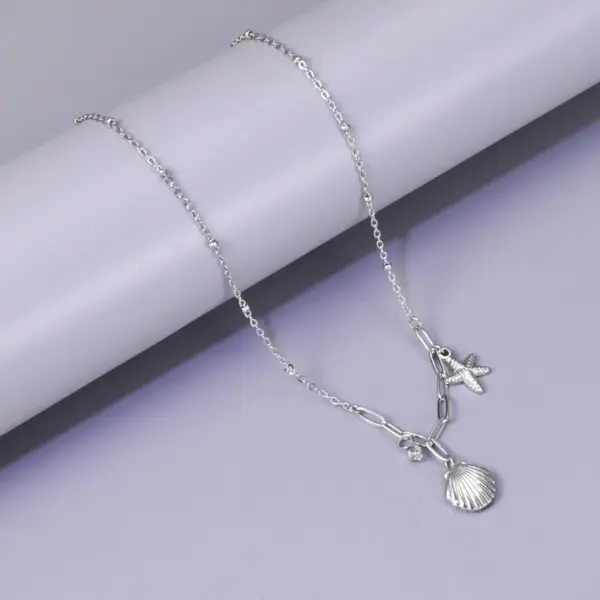 304 Stainless Steel Starfish Shell PVD Coated Zircon 18K Real Gold Plated Marine Style Simple Style Waterproof Non Tarnish Inlay Cable Chain Gold Multi Charms Necklace