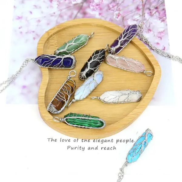 Wholesale Simple Style Hexagon Prism Natural Stone Ferroalloy Knitting Pendant Necklace