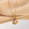Wholesale Romantic Heart Shape Titanium Steel Copper Plating Inlay Artificial Crystal Pendant Necklace