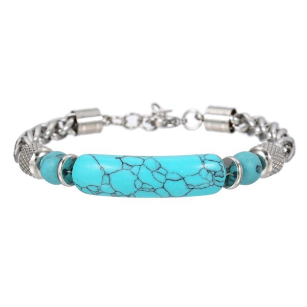 Wholesale Europe and the United States hot-selling bridge turquoise bracelet vintage stainless steel chain stitching turquoise titanium steel men's bracelet does not fade