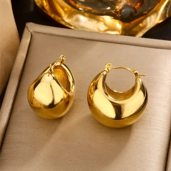 Wholesale Ion Plating (IP) 18K Gold Plated U Shape Double Ring Circle 304 Stainless Steel Vintage Style Waterproof Non Tarnish Earrings