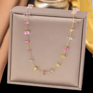 [Ah604] Irregular Ornamental Stone Necklace / Gold