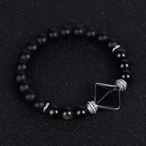 Sl235a4505 Obsidian Pyramid Frosted Stone Bracelet