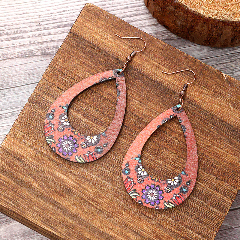 Wholesale Advanced New Printed Wooden Cactus Earrings Creative Water ops Hollow Flower Earrings Amazon AliExpress