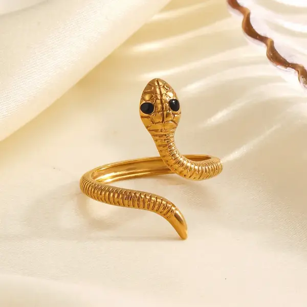 Ion Plating (IP) 18K Gold Plated Snake 304 Stainless Steel Retro Waterproof Non Tarnish Open Rings
