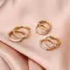 Wholesale Fashion Geometric Pattern Round Steel Hoop Earrings Micro Pave Zircon Fashion Round Steel Hoop Earrings Unisex Gold Rhinestone 201 Stainless Steel