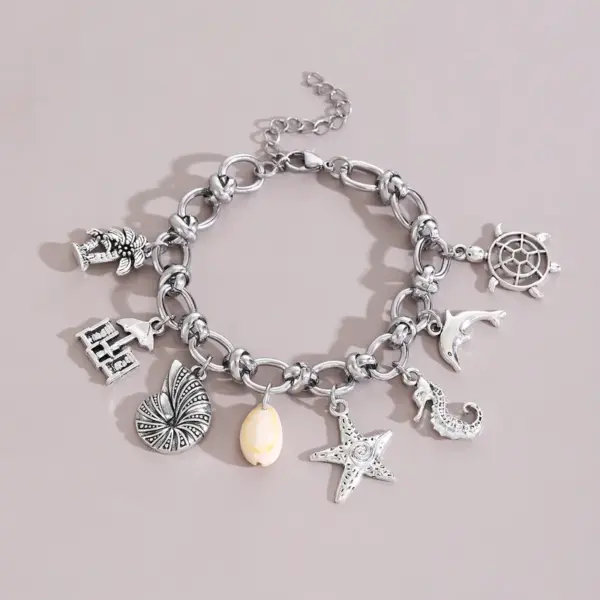 Hawaiian Bohemian Beach Starfish Shell Hippocampus Pearl 304 Stainless Steel Stainless Steel Chain Bracelets In Bulk